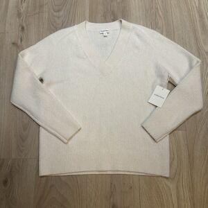 NWT Nordstrom Sweater Womens Sz M Cream V-Neck Baby Alpaca Wool Blend Cozy Soft!